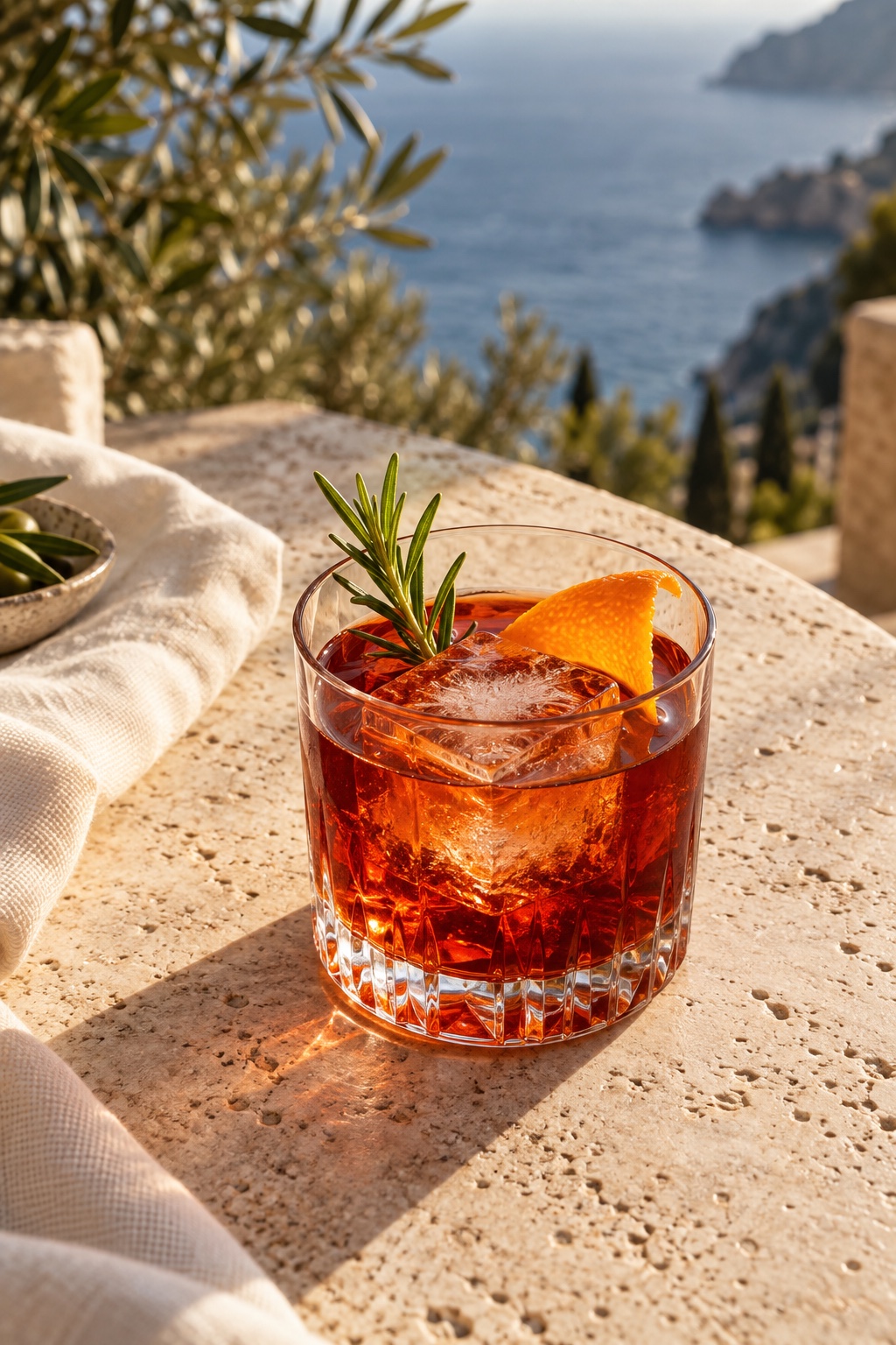 Negroni Mediterraneo: Джин, красный вермут, биттер, розмарин